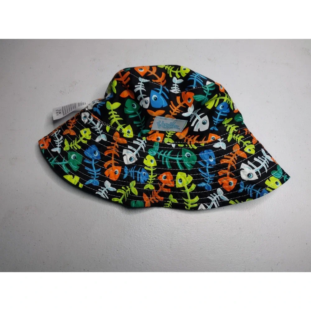 Kids UPF‎ 50 Sun Hat Reversible Fish Bones Blue Bucket Hat 3T